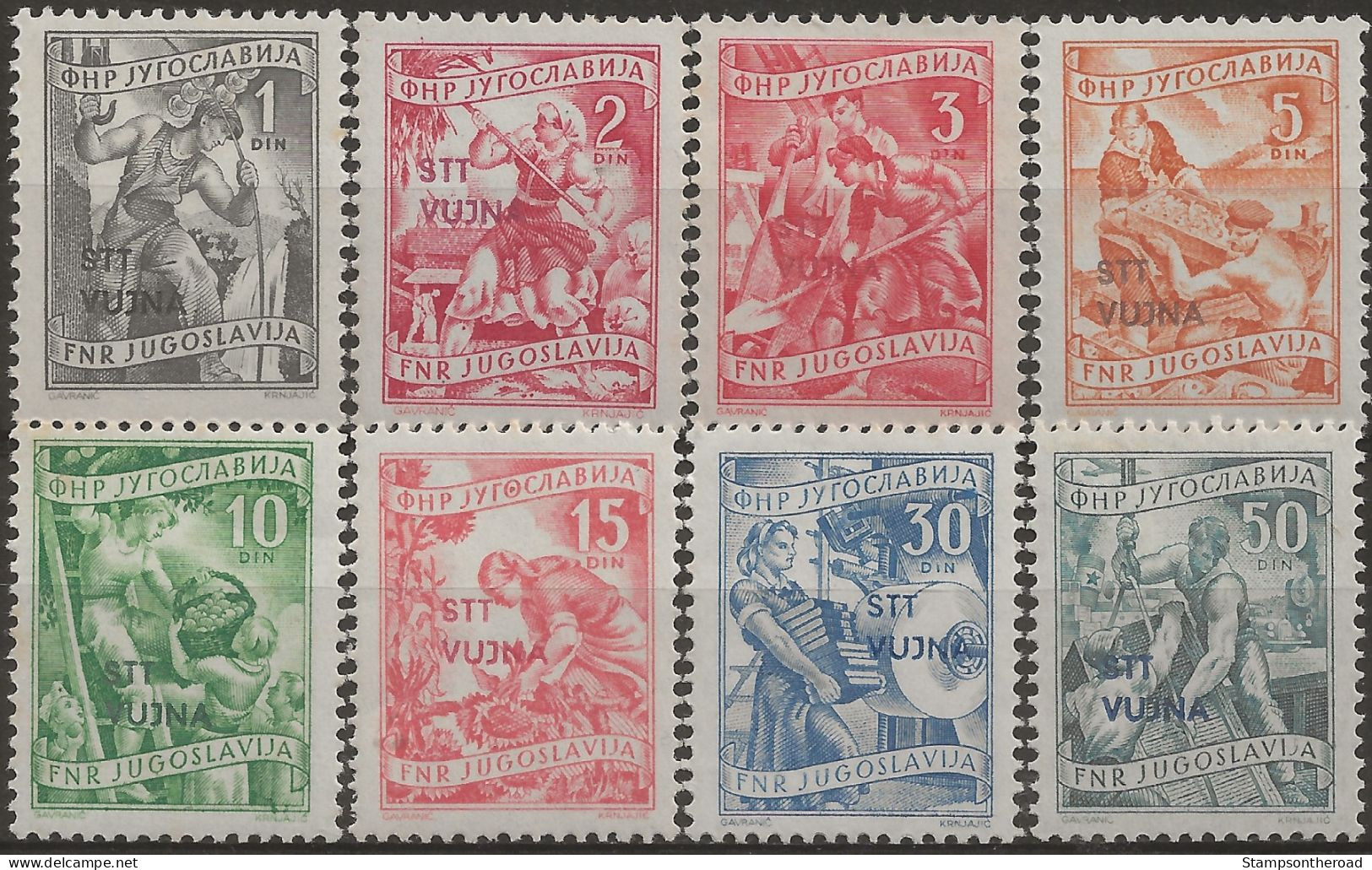 TZB74-81L - 1953 Trieste Zona B, Sassone Nr. 74/81,  Serie Completa Di 8 Francobolli Nuovi Con Traccia Di Linguella */ - Nuevos