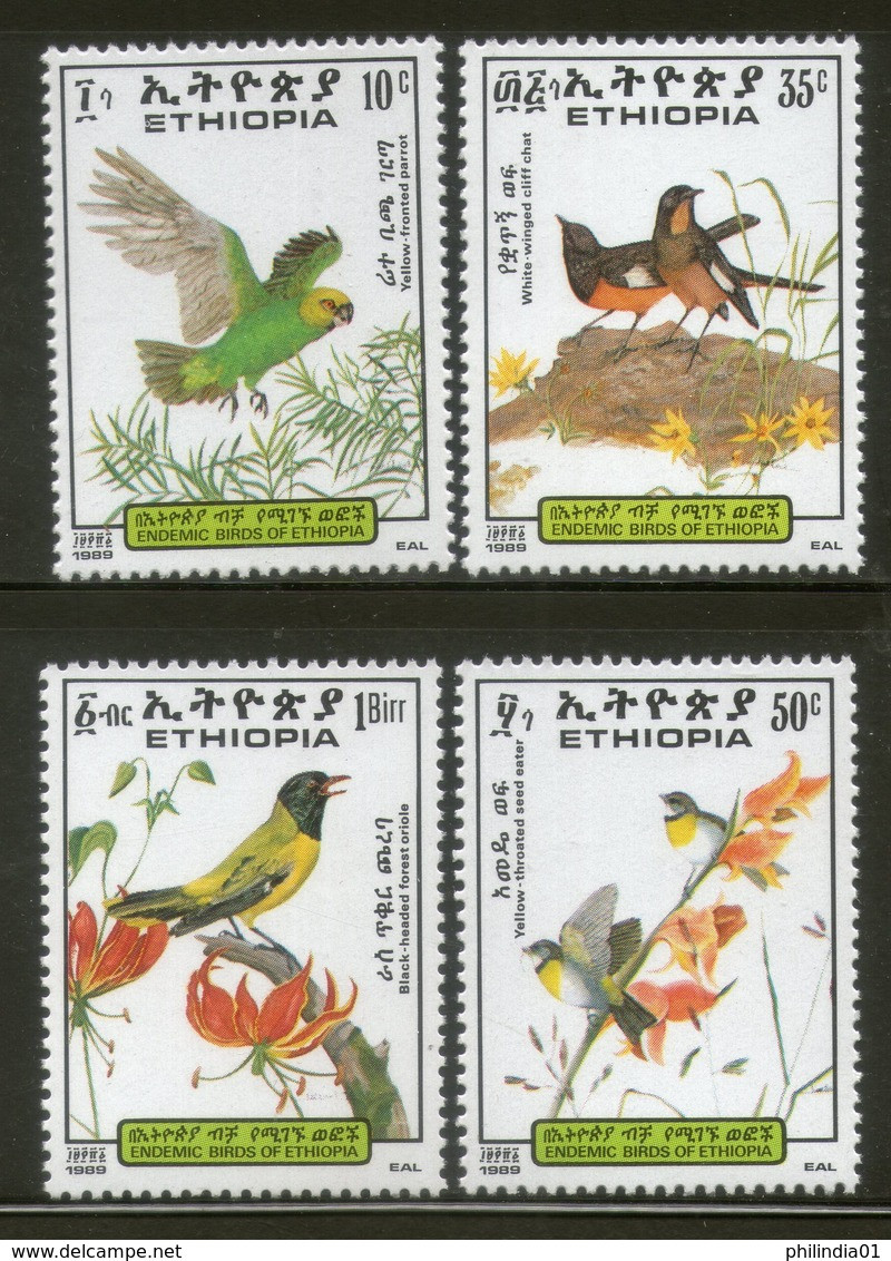 Ethiopia 1989 Parrot Birds Wildlife Animals Sc 1249-52 MNH # 646 - Pappagalli & Tropicali