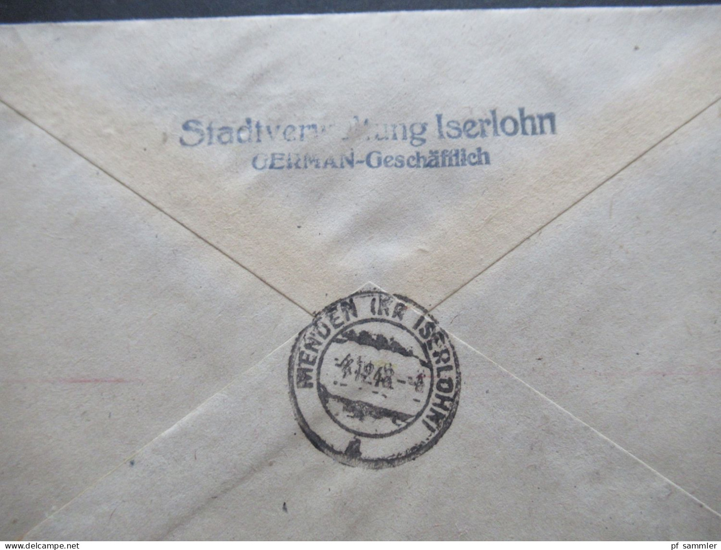 Bizone 12.1948 Notopfer Mit Absenderfreistempel AFS Besucht Die Schöne Waldstadt Iserlohn Einschreiben Stadt Iserlohn - Briefe U. Dokumente