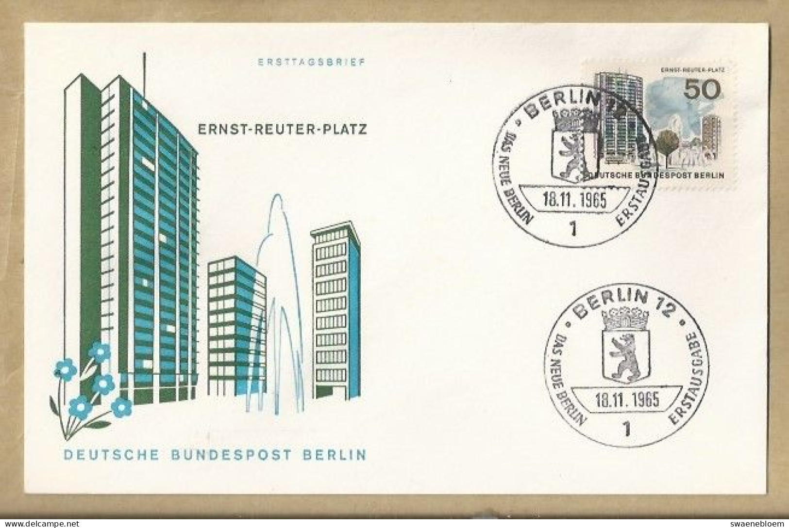 DE.- ERSTTAGSBRIEF. ERNST REUTER PLATZ. 18.11.1965. DEUTSCHEN BUNDESPOST BERLIN 12. ERSTAUSGABE. - 1948-1970