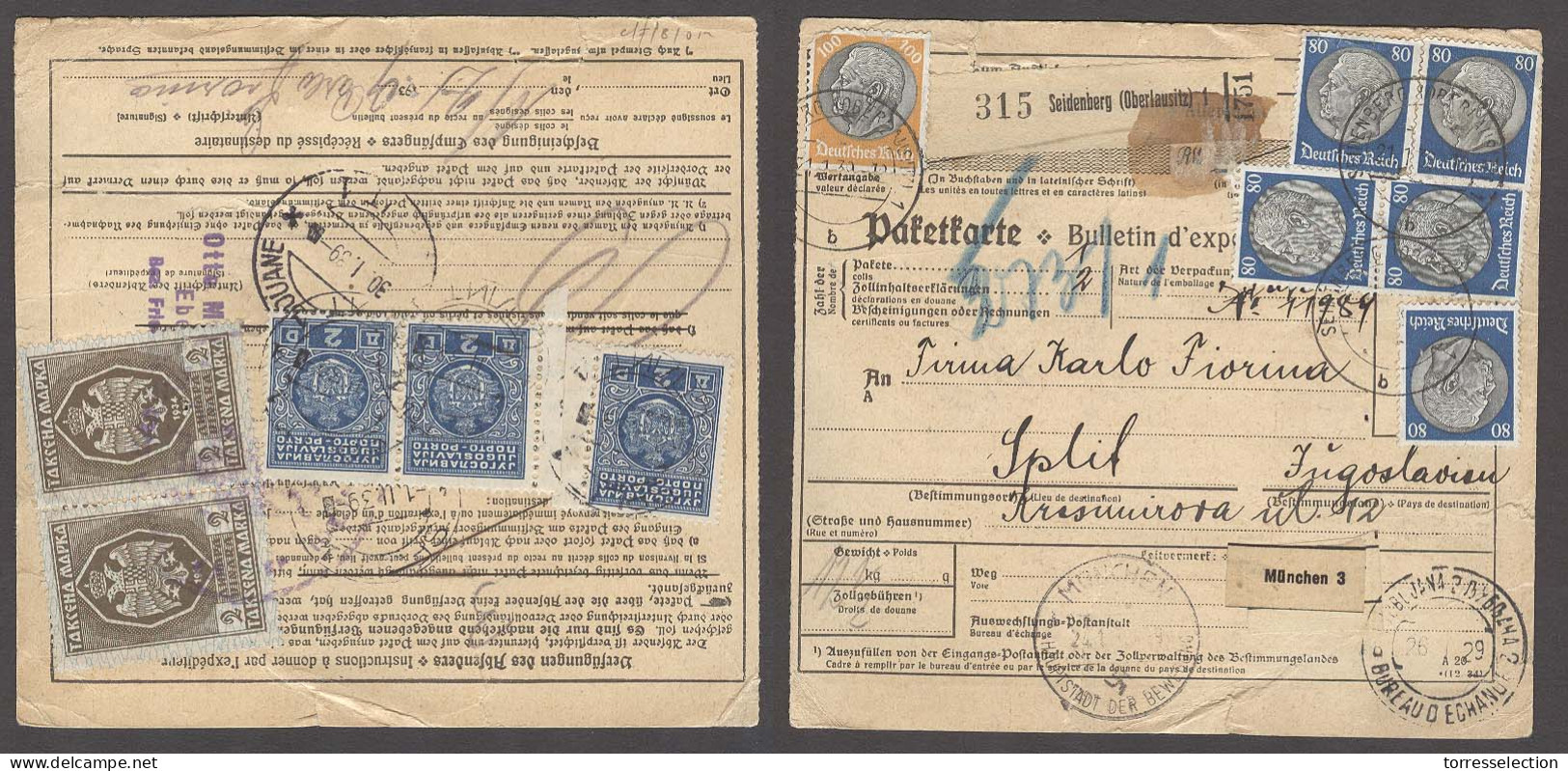 YUGOSLAVIA. 1939. Germany / Berlin - Split / Yougoslavia. Package Fkd German + Yougoslavia. Package Fkd German + Yougosl - Other & Unclassified