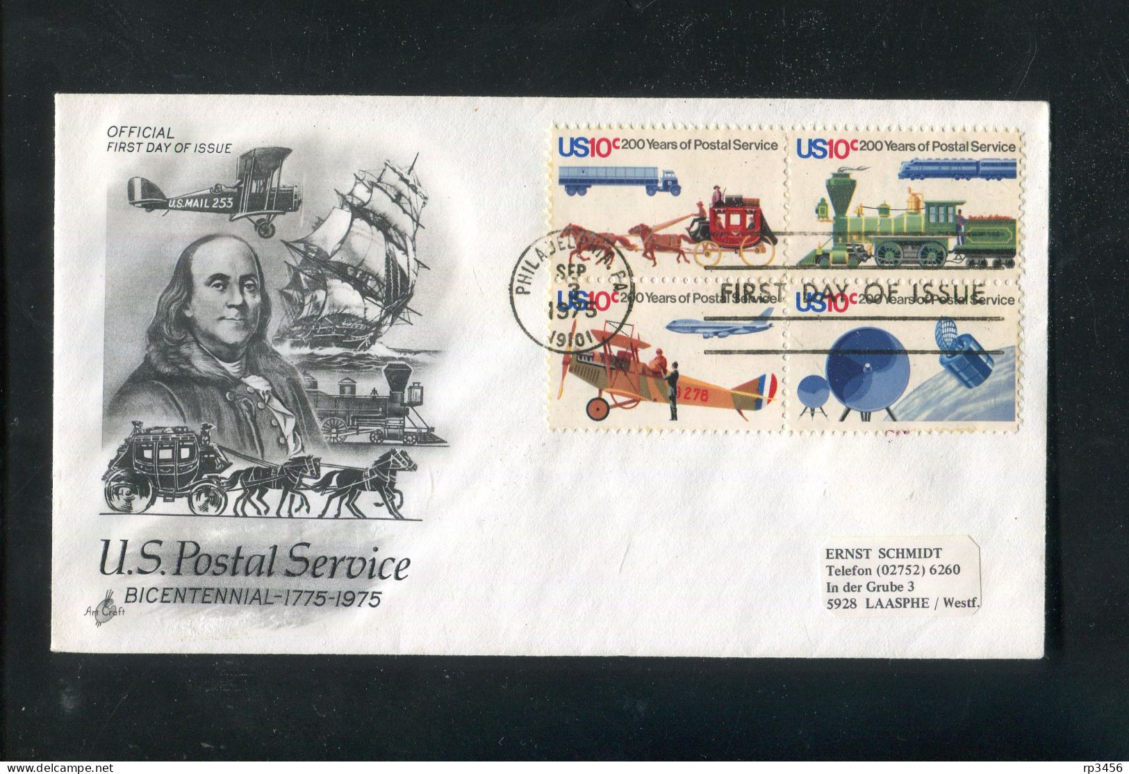 "USA" 1975, Mi. 1182-1185 "Postwesen In Den USA" 4er-Block Auf FDC (R0091) - Schmuck-FDC