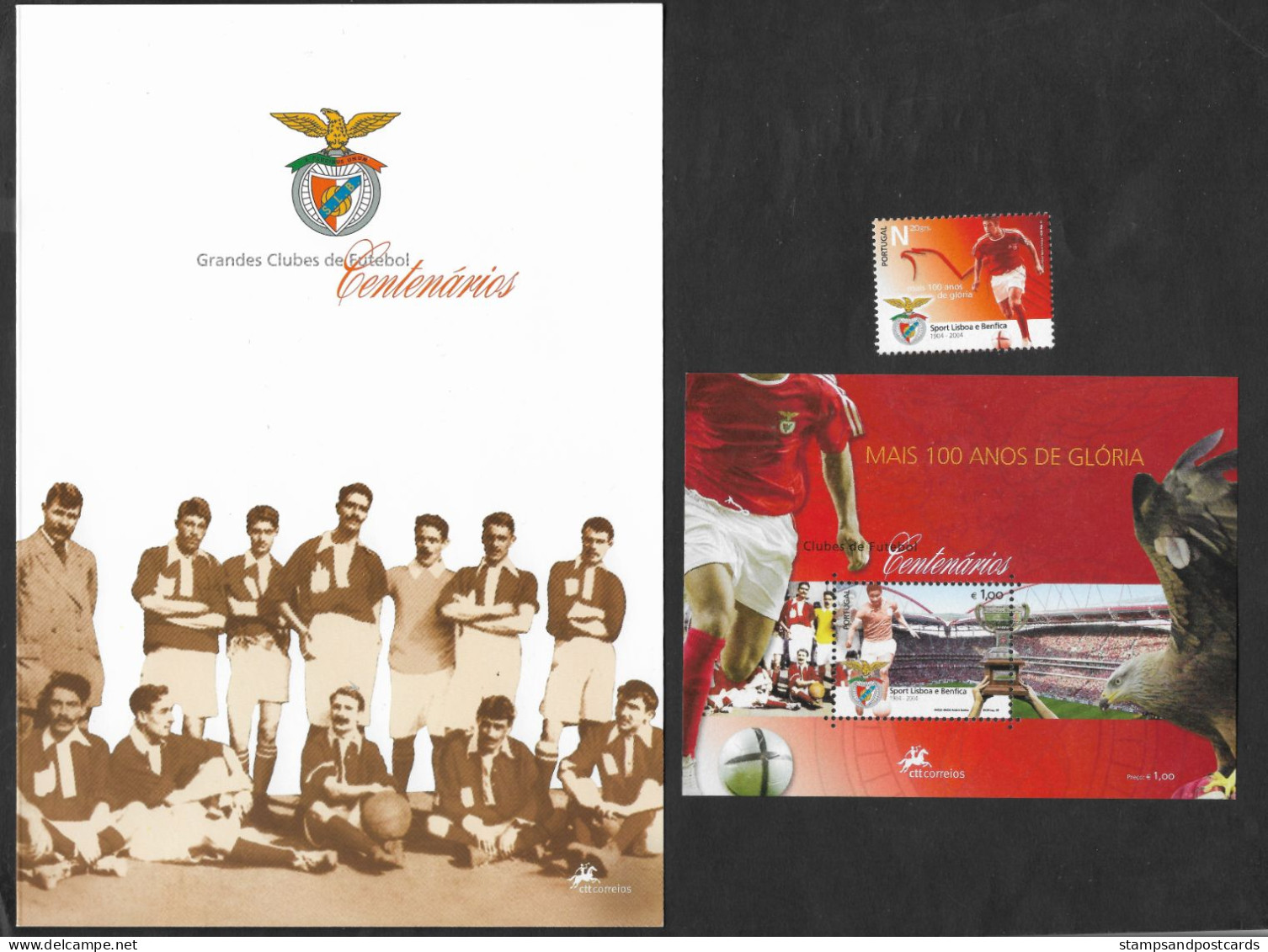 Portugal SLB Benfica Club De Football Clubs Centenaires 2005 Brochure + Timbre + Bloc Soccer Sport Lisboa E Benfica - Beroemde Teams