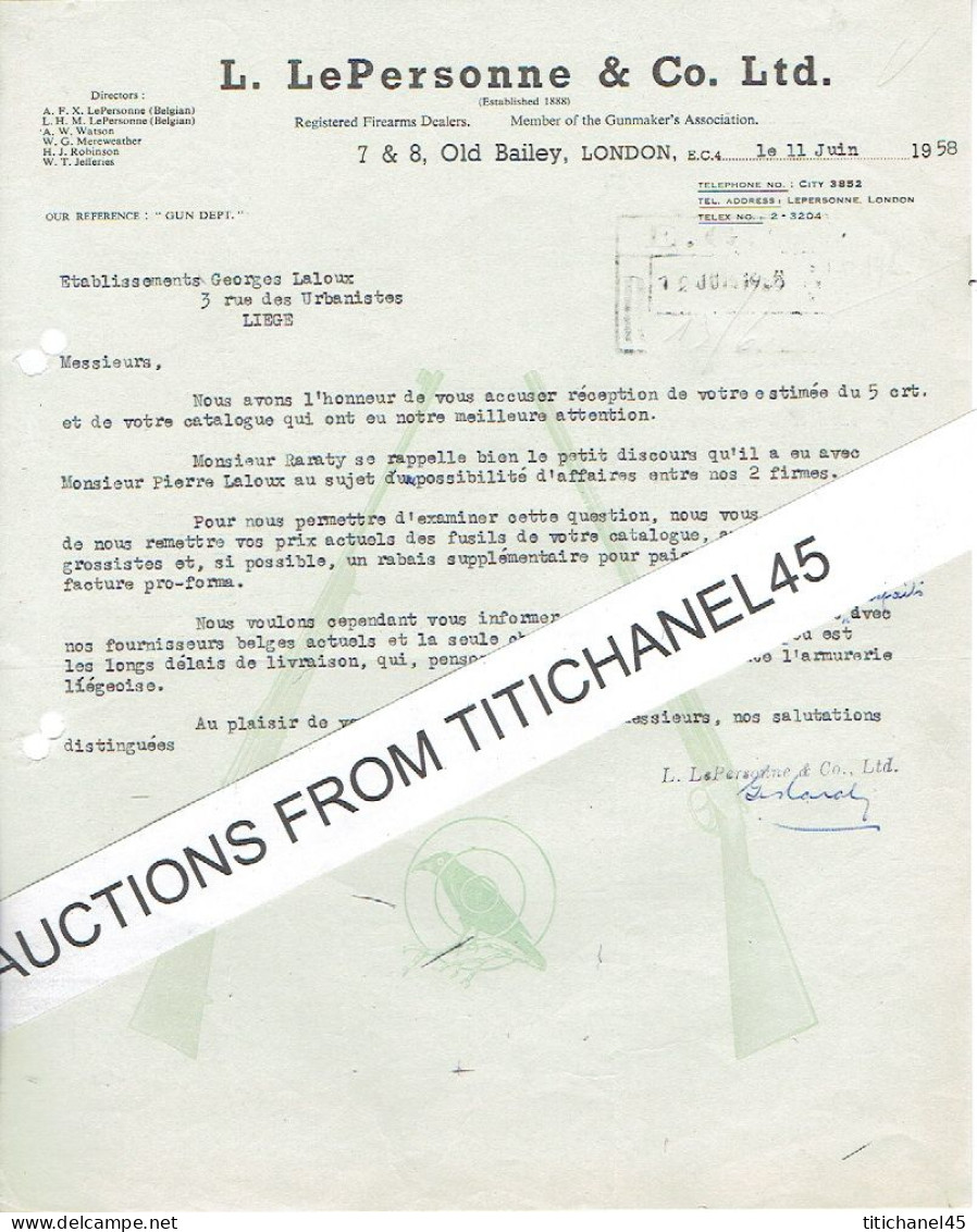 1958 LONDON - LEPERSONNE & C°. Ltd - Manufacturer Of Shotguns And Rifle Originally - United Kingdom