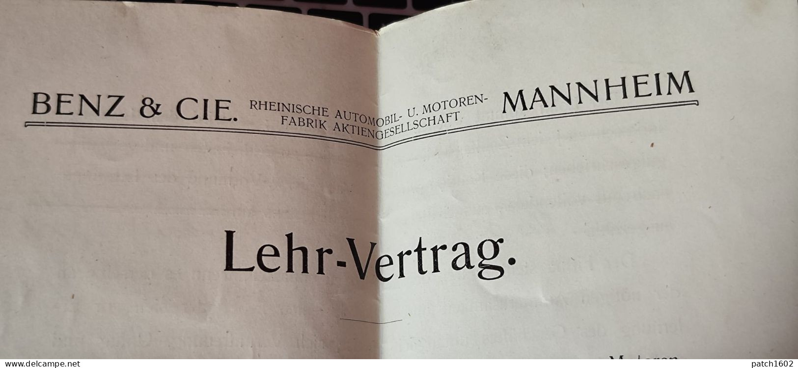 Lehr-vertrag (contrat De Formation)chez BENZ & CIE  MANNHEIM    01 MAI 1913 + CACHET - Sonstige & Ohne Zuordnung