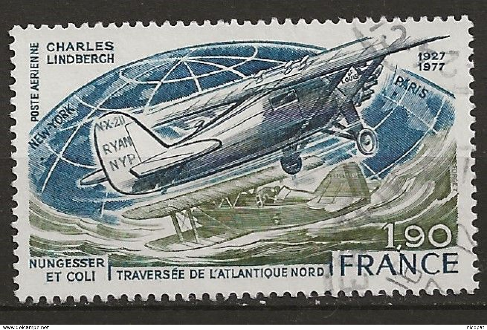 FRANCE Oblitéré 50 Charles Lindbergh Charles Nugesser Francois Coli Traversée Atlantique Nord - 1960-.... Used