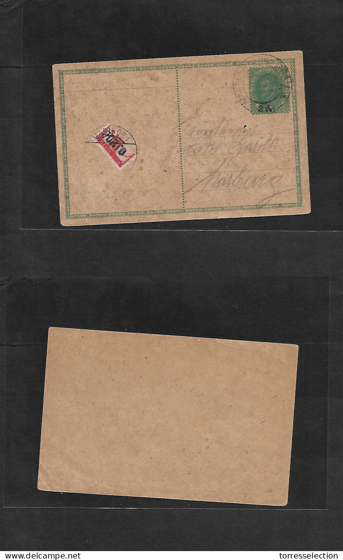 SLOVENIA. C. 1918-20. Maribor Postage Due. Austria Stat Card Taxed With Bisected P. Due, Cds / Ovptd. - Slovénie