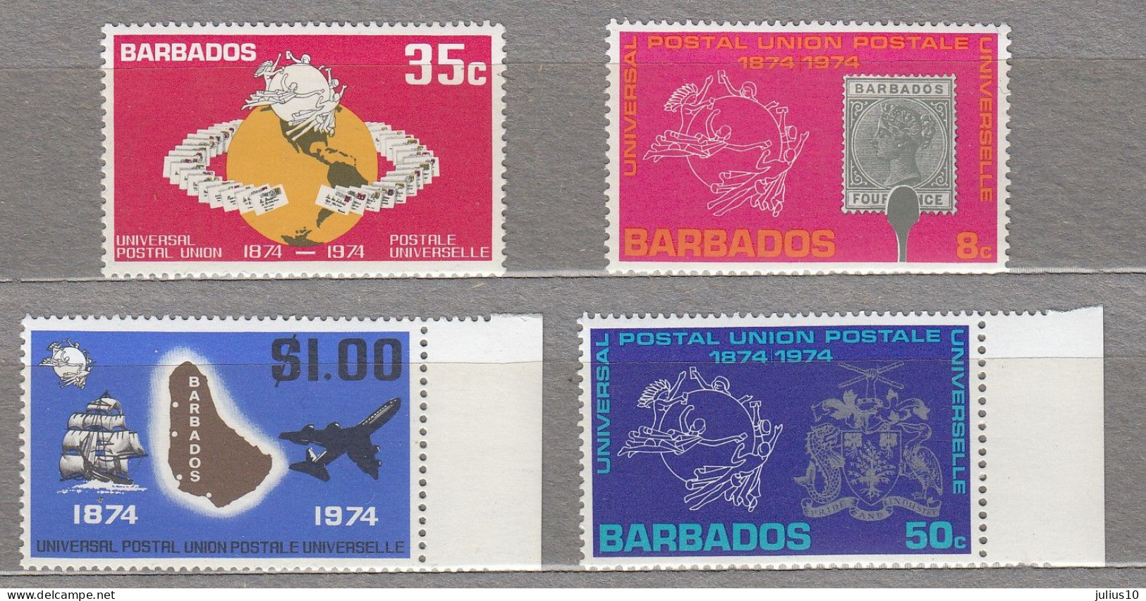 BARBADOS 1974 UPU MNH(**) Mi 381-384 #30214 - U.P.U.