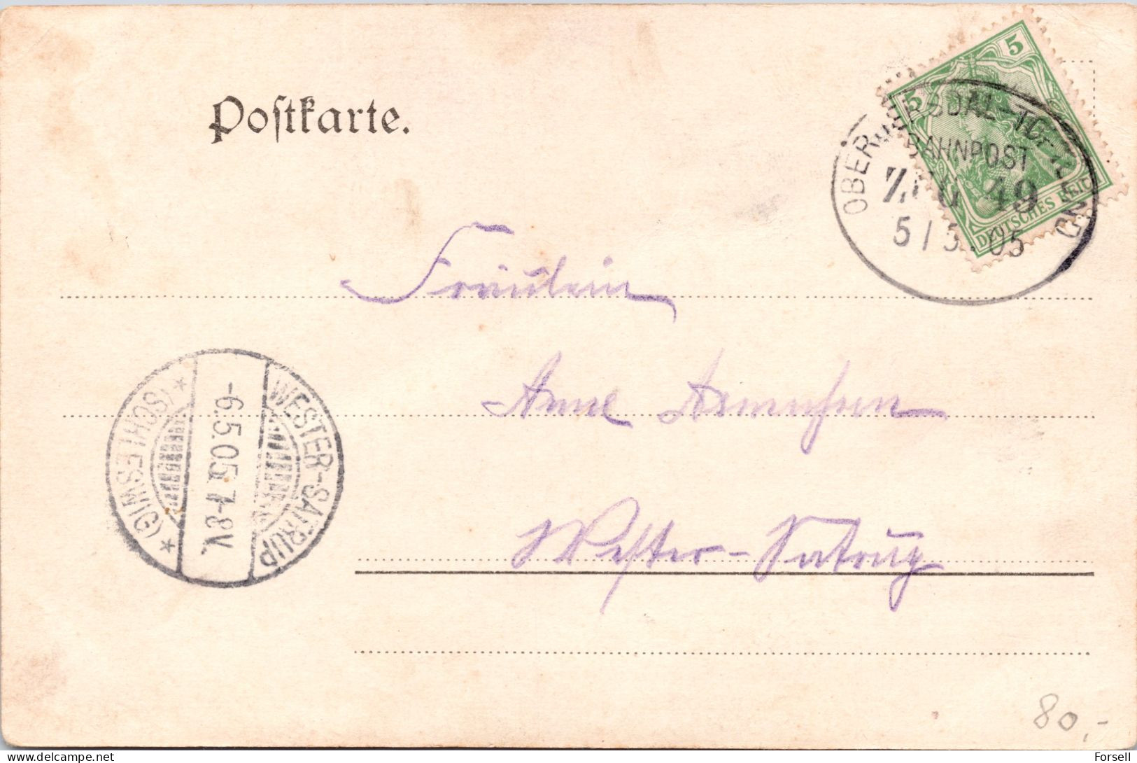 Gruss Aus Hadersleben , Kaffee Hansborg (Bahnpost Stempel: Ober Jersdal-Toftlund 1905, Nordschleswig) - Danemark