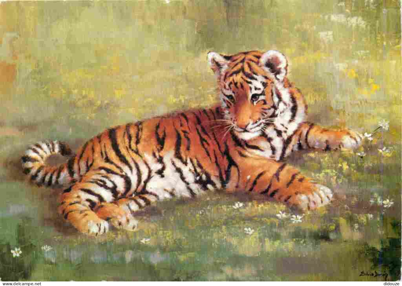 Animaux - Fauves - Tigre - Tiger - Art Peinture - Sylvia Duran - Tiger Cub - CPM - Voir Scans Recto-Verso - Tigres