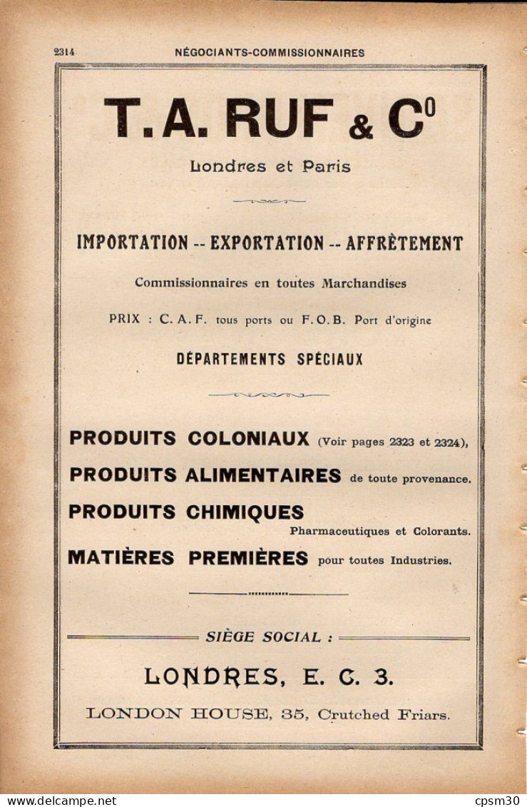 PUB 1921 - Export Borax Soude Carbonate Sulfure Acides Etc Anglo-Continental-Mercantile Londres, T.A. Ruf Import Export - Pubblicitari