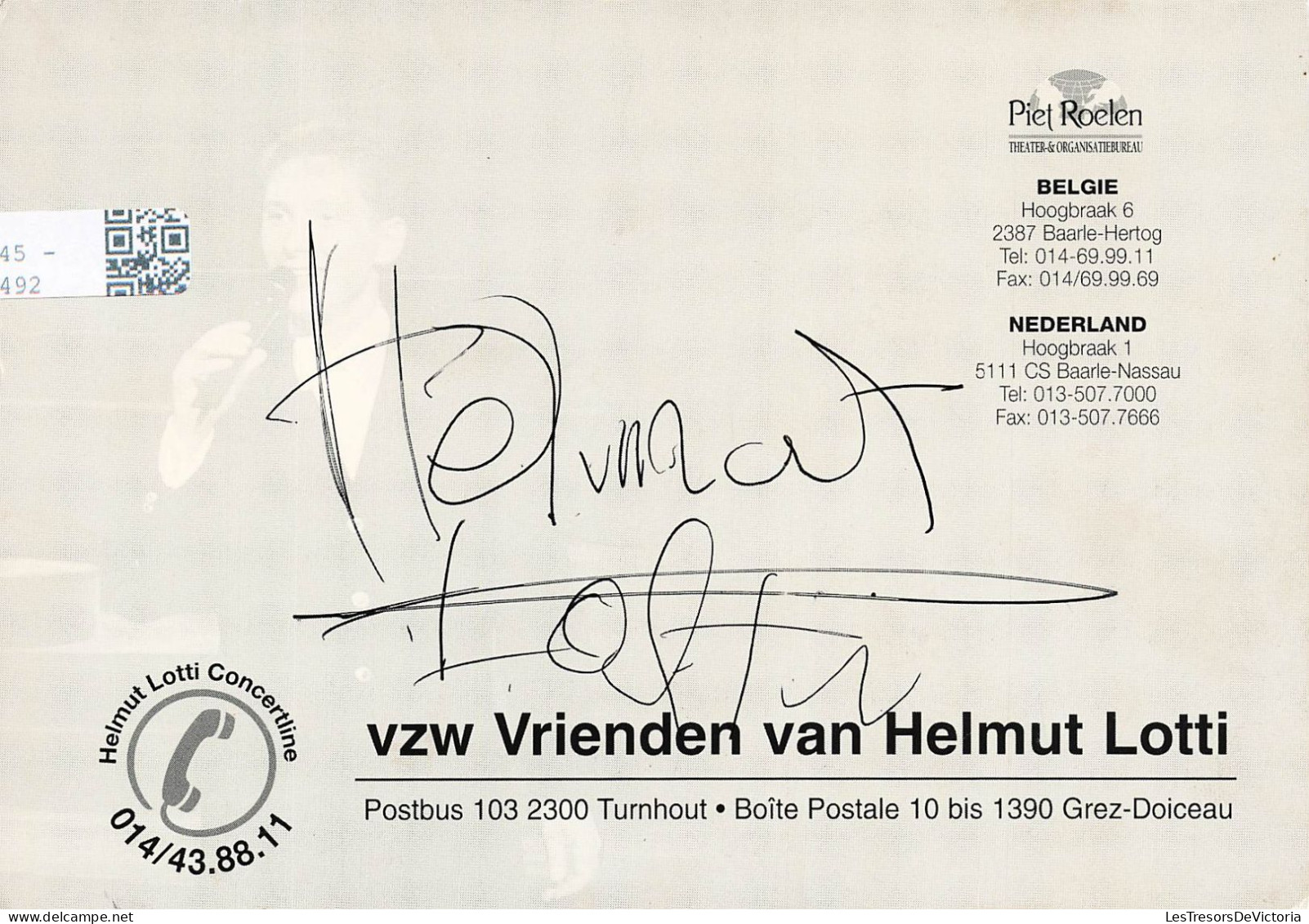 CELEBRITE - Chanteur Et Musicien - Vzw Vrienden Van Helmut Lotti - Carte Postale - Cantanti E Musicisti