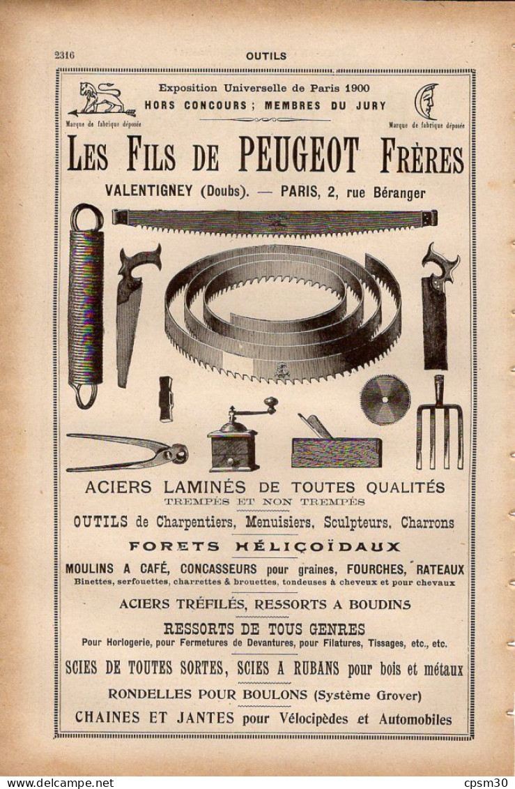 PUB 1921 - Outils Fils Peugeot Chaines Jantes 25 Valentigney, Export Marchandises Toutes Sortes Scriven Bros Londres - Pubblicitari