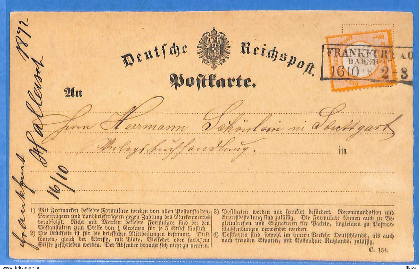 Allemagne Reich 1872 - Carte Postale De Frankfurt - G30560 - Brieven En Documenten