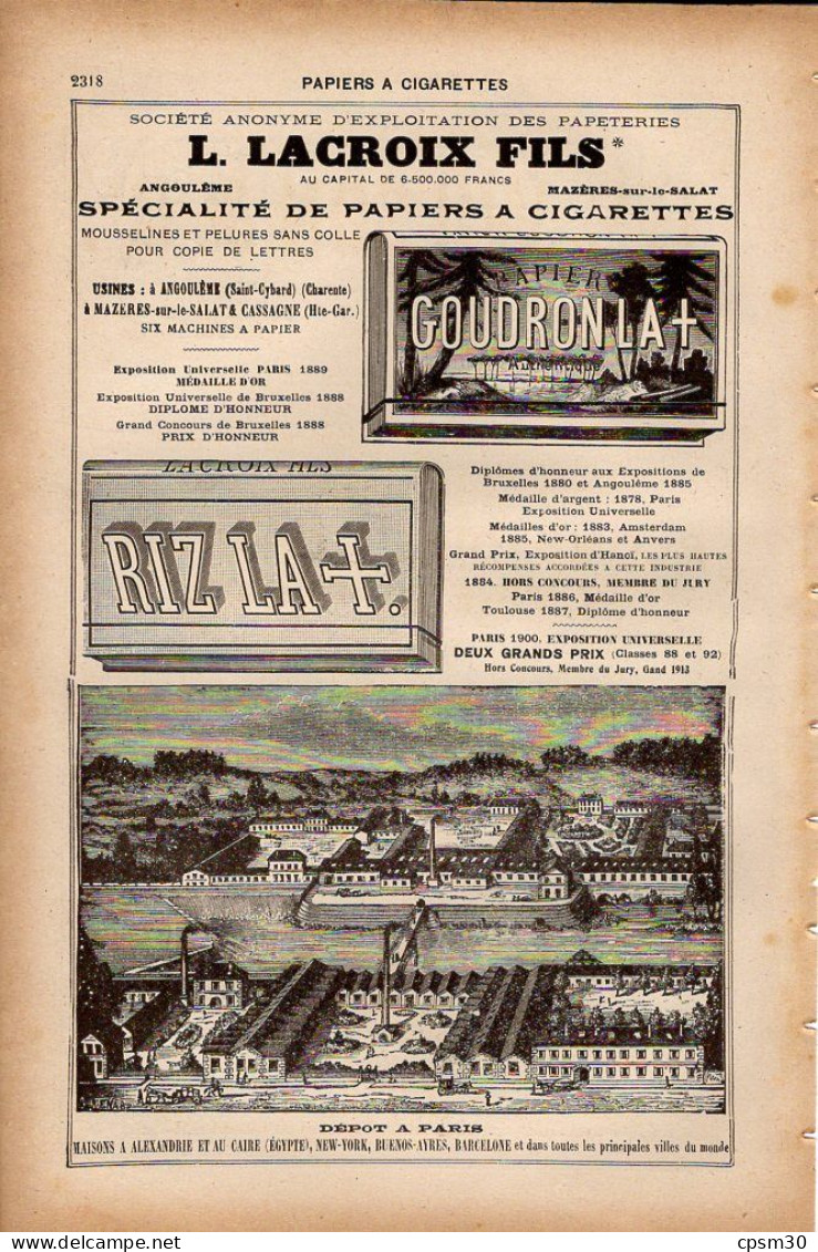 PUB 1921 - Outils Précision Brayet Adrien Rue Des Forges 42 St Etienne, Papier Cigarettes Lacroix Goudron LA, RIZ LA - Pubblicitari