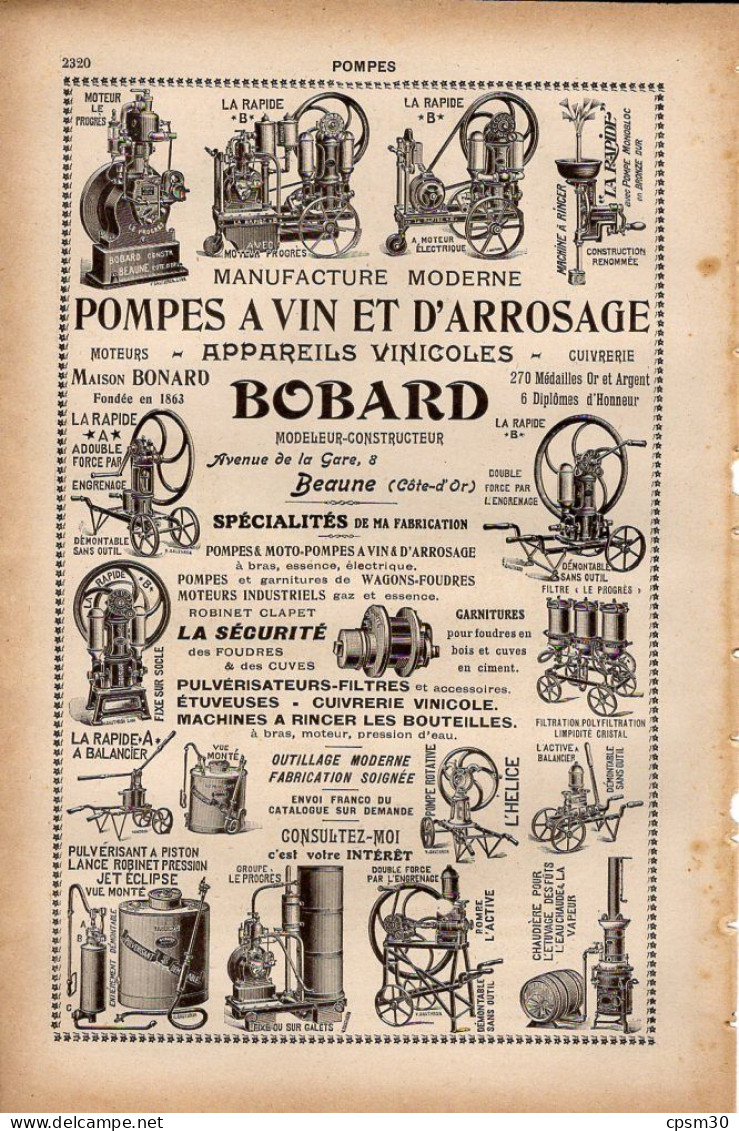 PUB 1921 - Pompes à Vin & D'arrosage Bonard 21 Beaune, Plomb Graphite TS Wilson Londres - Pubblicitari