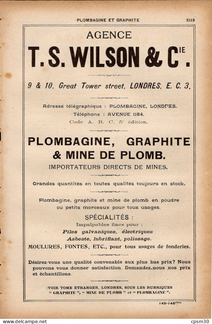 PUB 1921 - Pompes à Vin & D'arrosage Bonard 21 Beaune, Plomb Graphite TS Wilson Londres - Pubblicitari