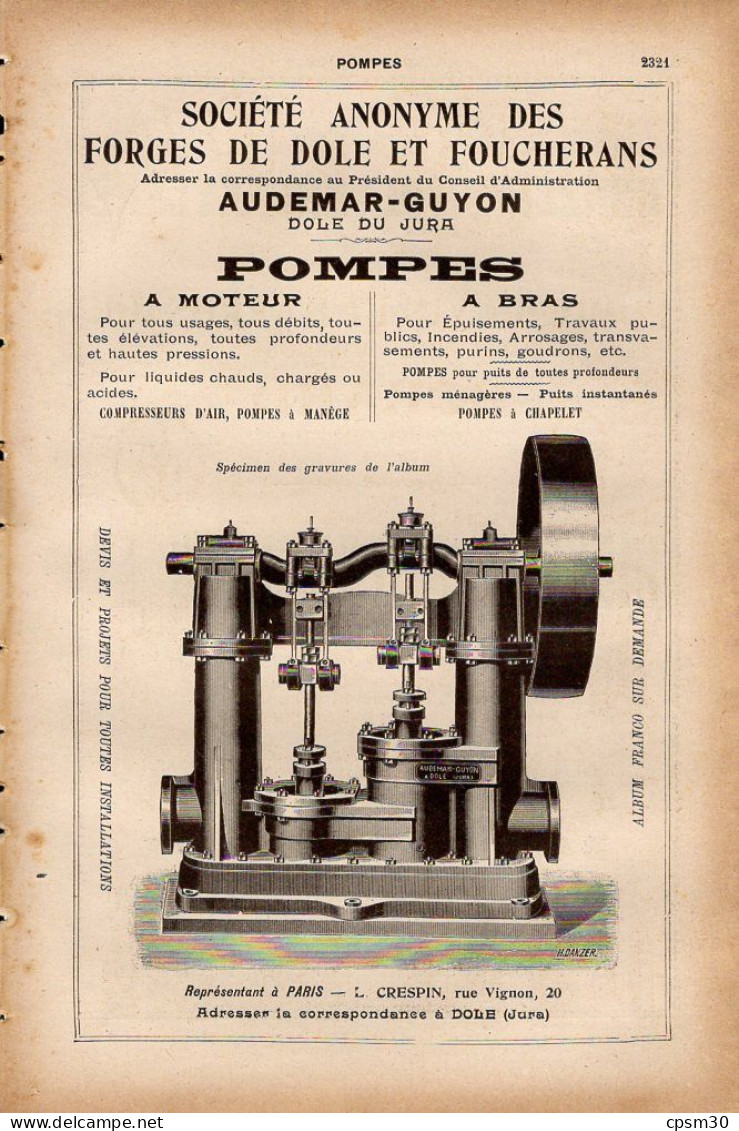 PUB 1921 - Pompes Forges De Dole & Foucherans Audemar-Guyon, Naphte Benzène Toluène Xylène Hickson & Partners Bradford - Pubblicitari