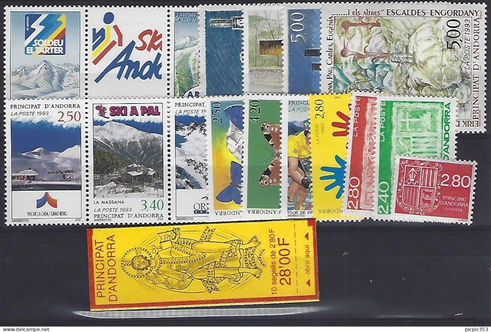 Andorre Année Complète 1993 ** Poste 425 à 440 Avec Carnet N°5 - Volledige Jaargang