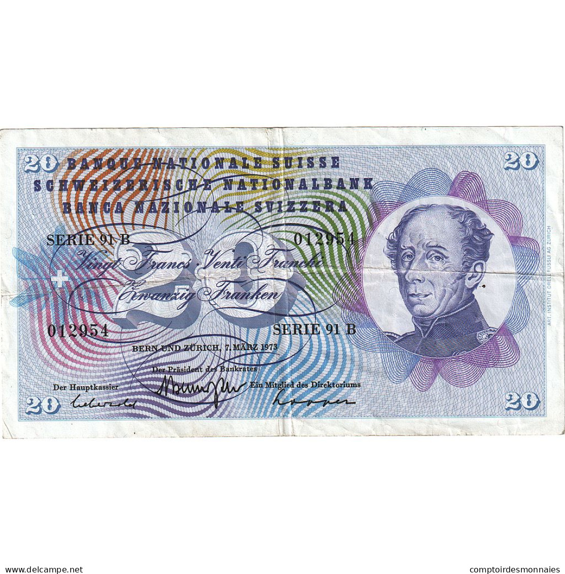 Billet, Suisse, 20 Franken, 1973, 1973-03-07, KM:46u, TB+ - Switzerland