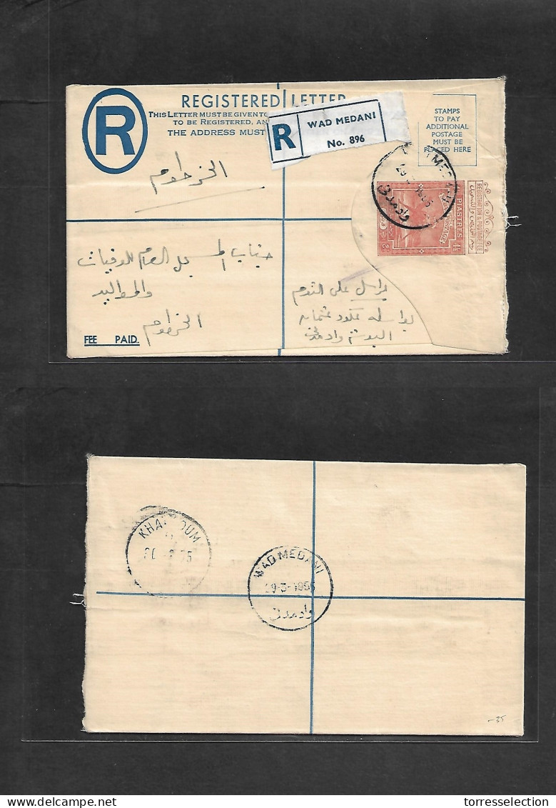SUDAN. 1955 (29 March) Wad Medani - Khartoun (30 March) Local Registered 4 1/2 P Stat Envelope + R-label. VF. - Soudan (1954-...)