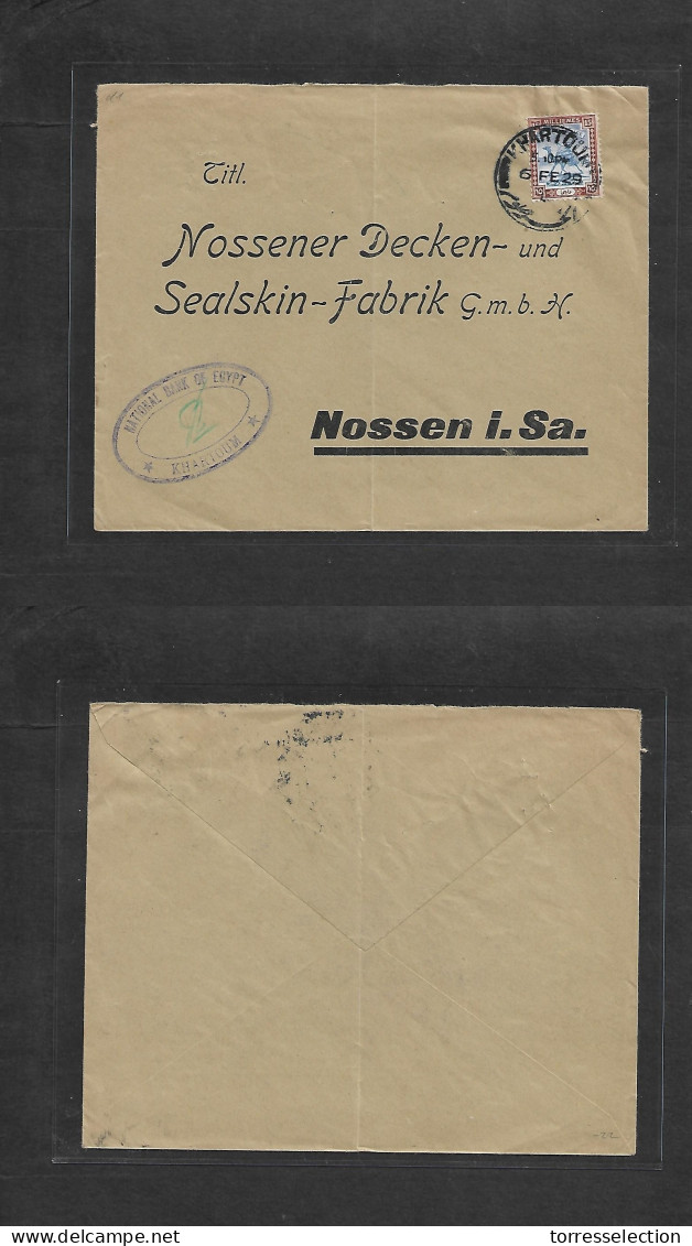 SUDAN. 1929 (6 Feb) Khartoum - Nossen, Sachsen, Germany. Single Fkd Comercial Envelope. - Soudan (1954-...)