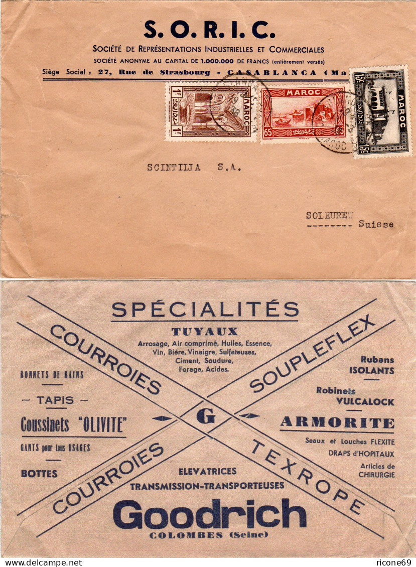 Marokko 1938, 3 Marken Auf Firmen Werbe Umschlag V. Casablanca I.d. Schweiz. - Autres - Afrique