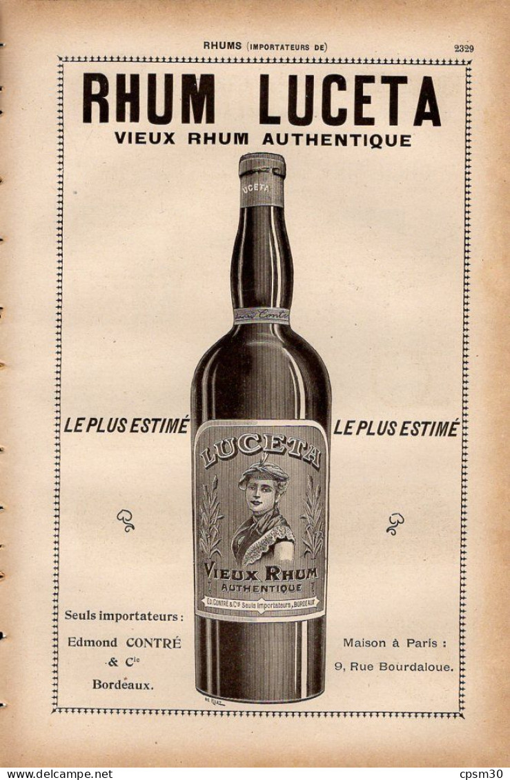 PUB 1921 - Rhum LUCETA Contré 33 Bordeaux, Plus De Vols Scéllés Métal J Guibaud 33 Bordeaux - Pubblicitari