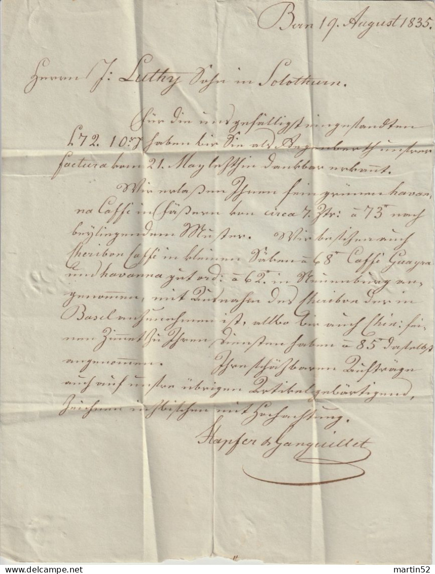 Schweiz Suisse 1835: Faltbrief Mit Rund-Stempel BERN 19 AOUT 1835 (schwarz Noir)  Nach Solothurn - ...-1845 Préphilatélie