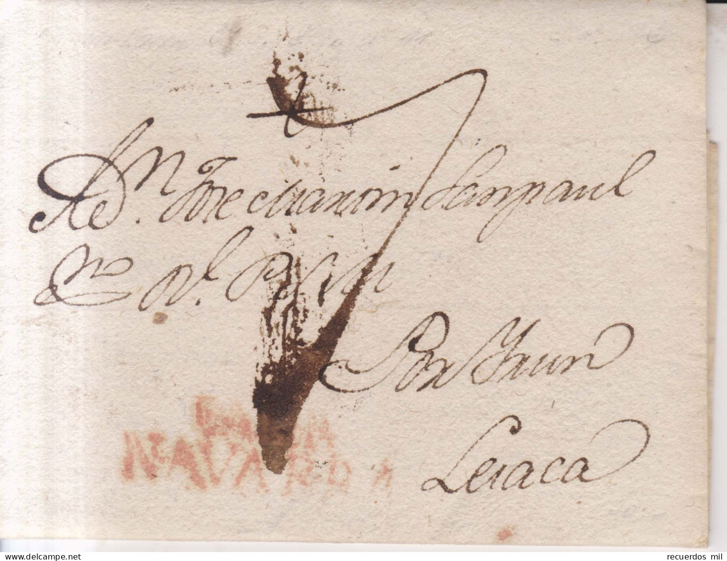 Año 1810  Prefilatelia  Carta A Lesaca  Marcas Pamplona Navarra  Y Porteo Escrito 7 - ...-1850 Préphilatélie