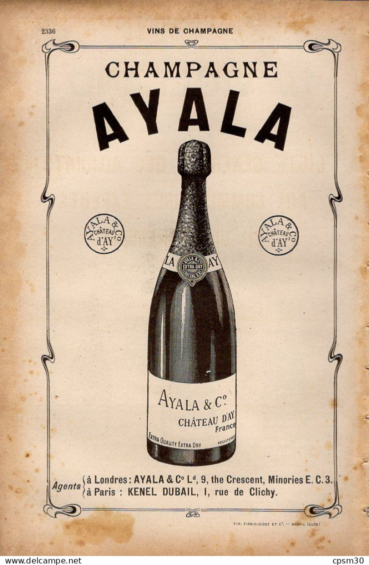 PUB 1921 - Vins De Bourgogne L Violland Pécot & Louis Beaune & Pommard, Champagne AYALA Chateau D'Ay - Pubblicitari