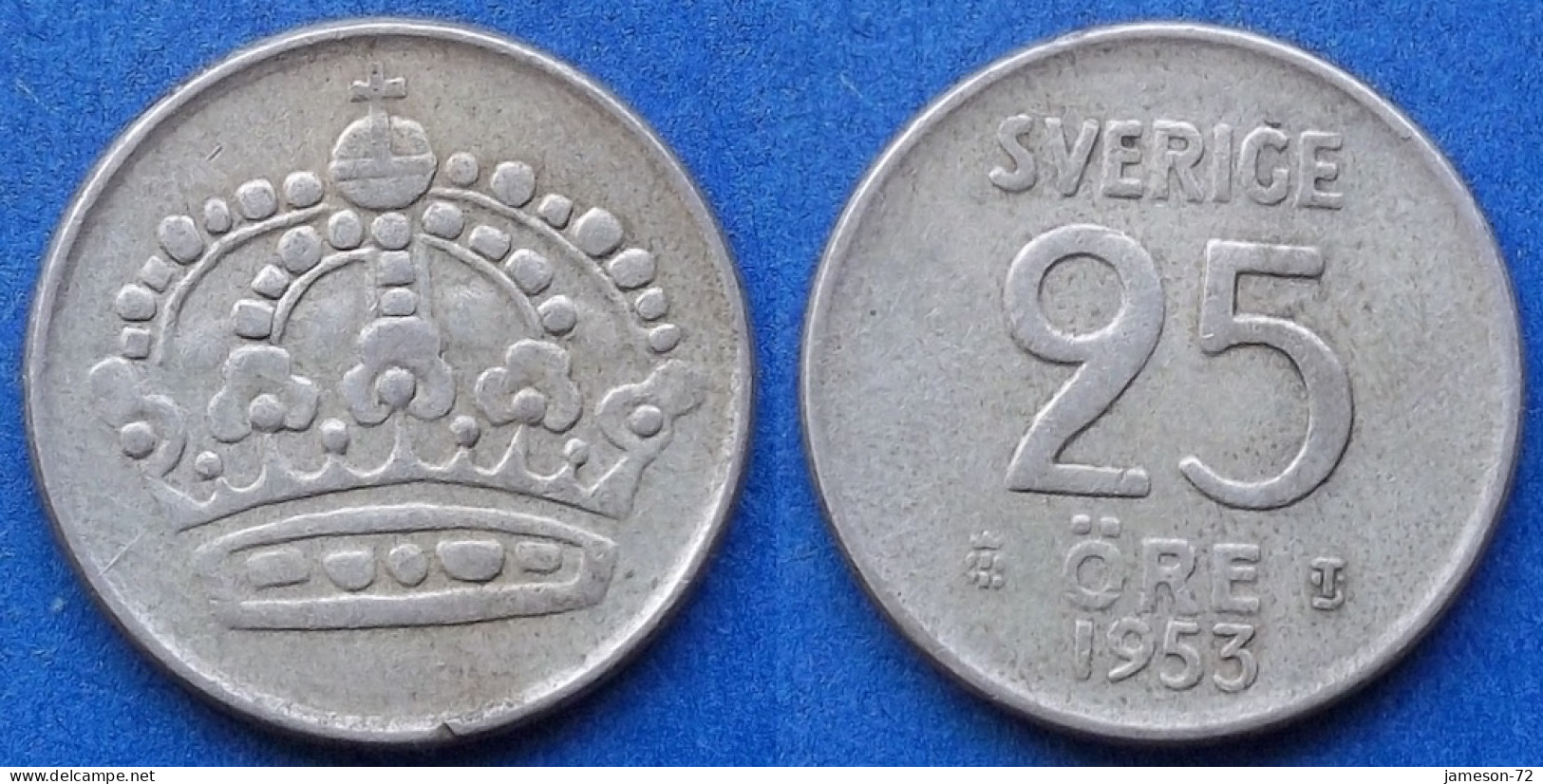 SWEDEN - Silver 25 öre 1953 TS KM# 824 Gustav VI Adolf (1950-1973) - Edelweiss Coins - Suède