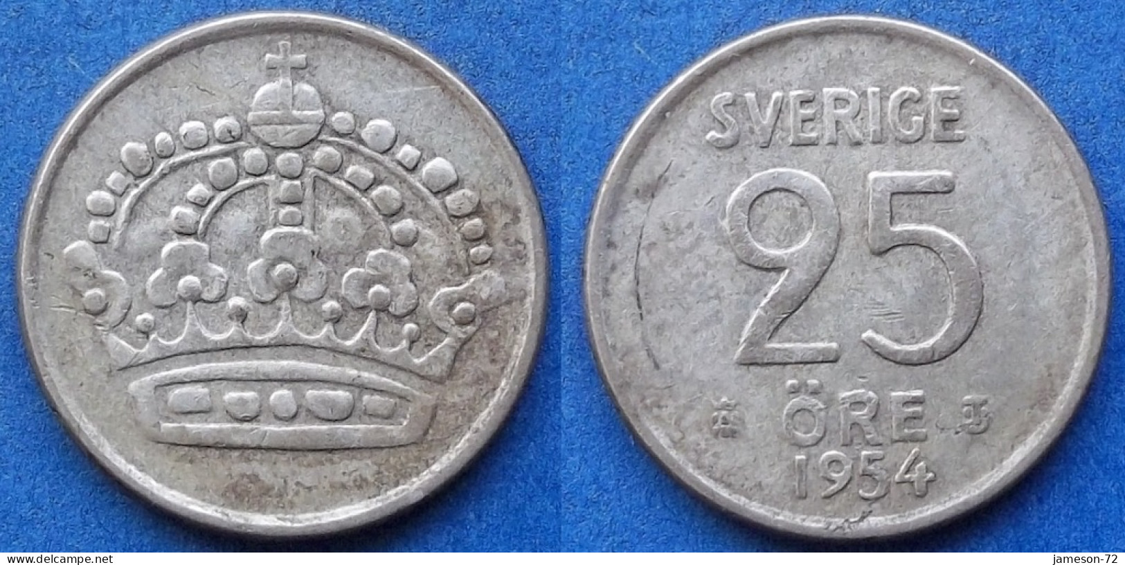 SWEDEN - Silver 25 öre 1954 TS KM# 824 Gustav VI Adolf (1950-1973) - Edelweiss Coins - Suède