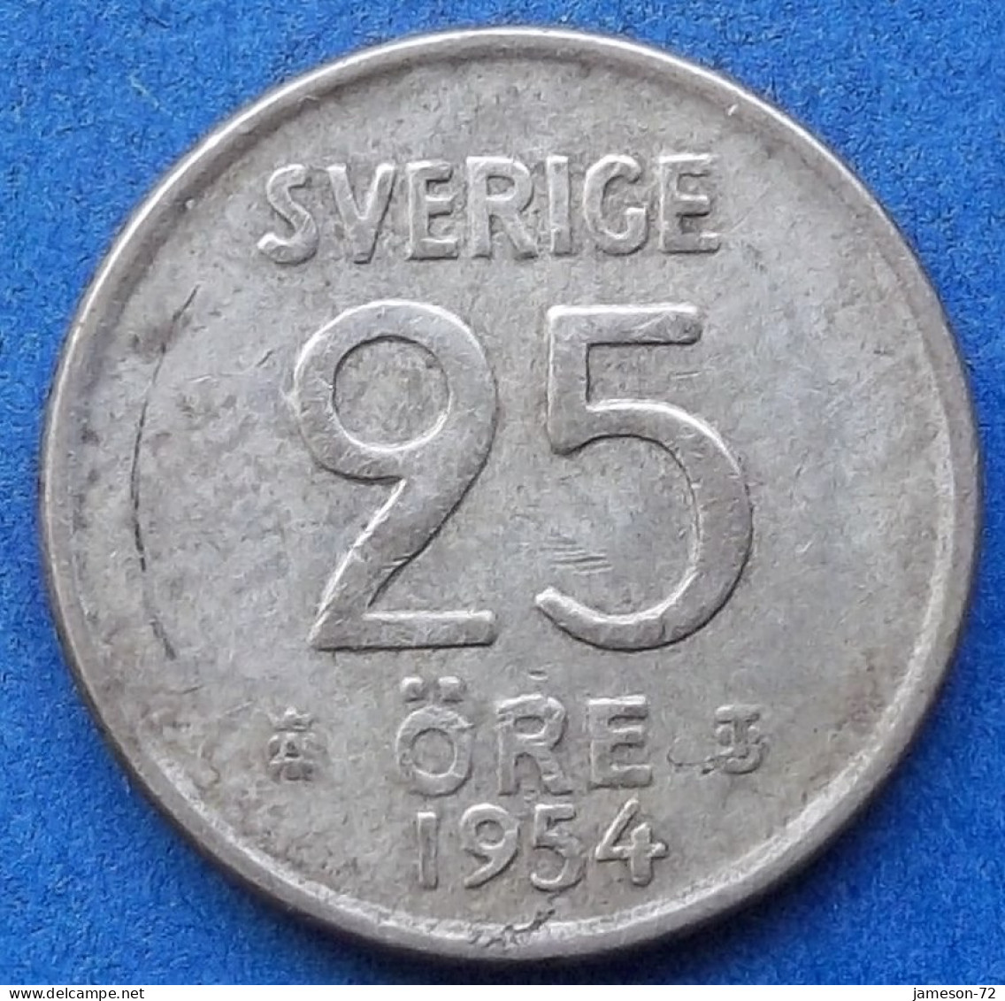 SWEDEN - Silver 25 öre 1954 TS KM# 824 Gustav VI Adolf (1950-1973) - Edelweiss Coins - Suède