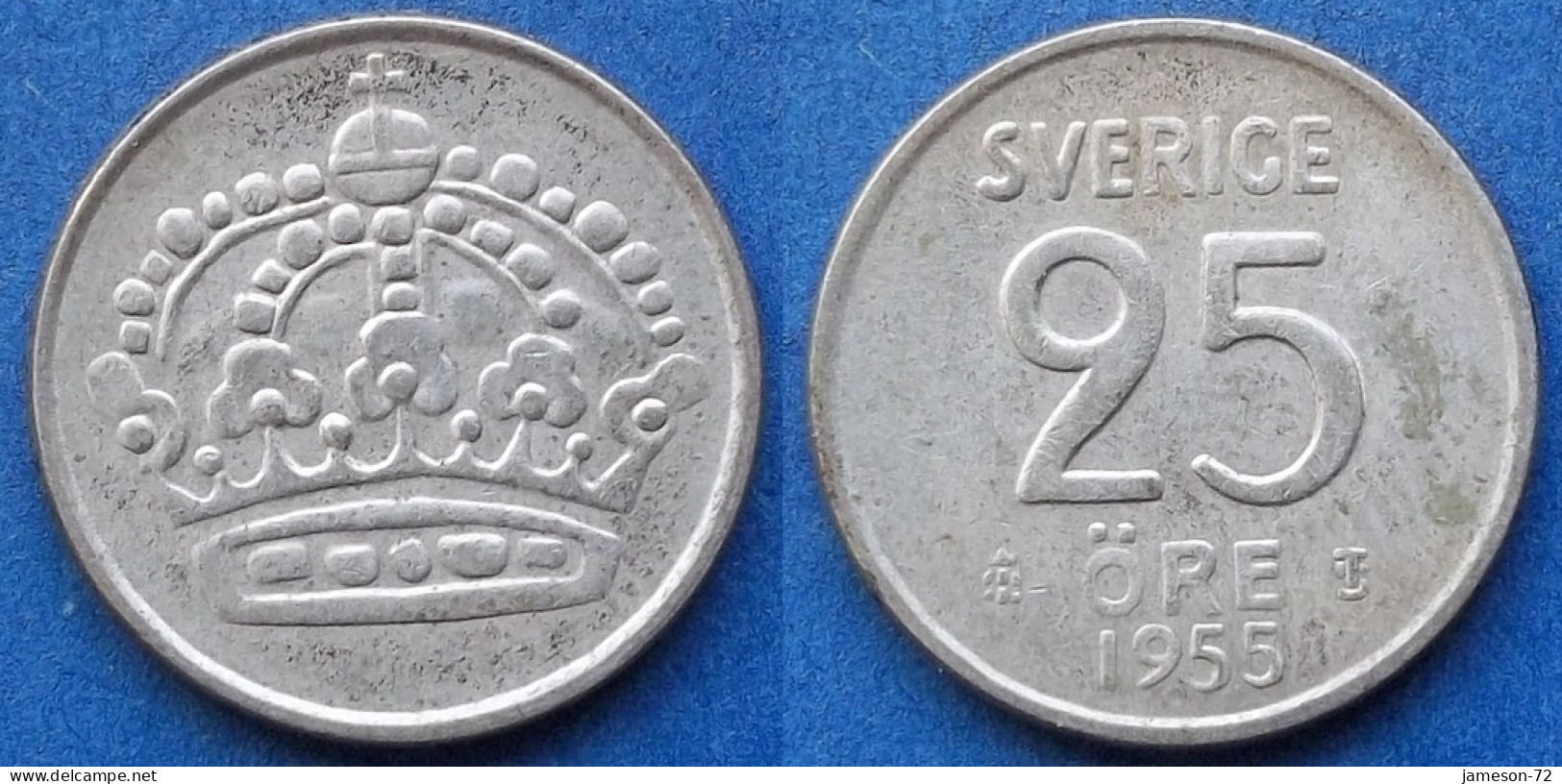 SWEDEN - Silver 25 öre 1955 TS KM# 824 Gustav VI Adolf (1950-1973) - Edelweiss Coins - Suède