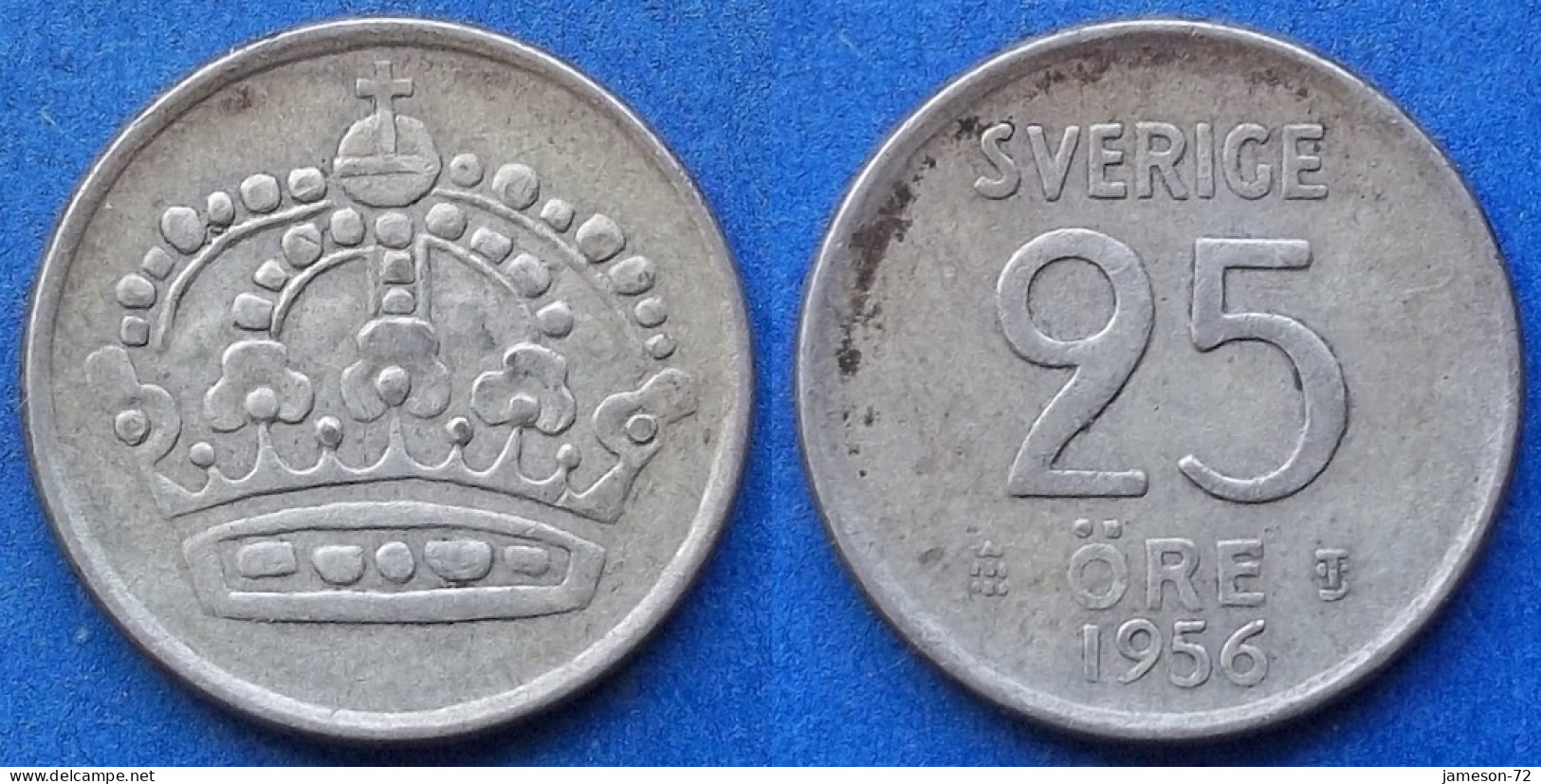 SWEDEN - Silver 25 öre 1956 TS KM# 824 Gustav VI Adolf (1950-1973) - Edelweiss Coins - Suède