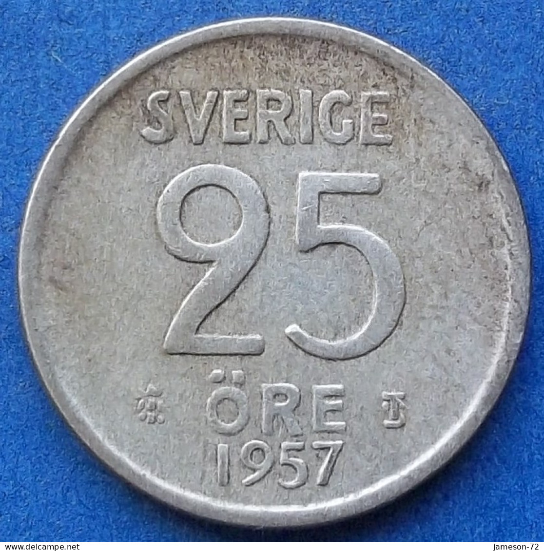 SWEDEN - Silver 25 öre 1957 TS KM# 824 Gustav VI Adolf (1950-1973) - Edelweiss Coins - Suède