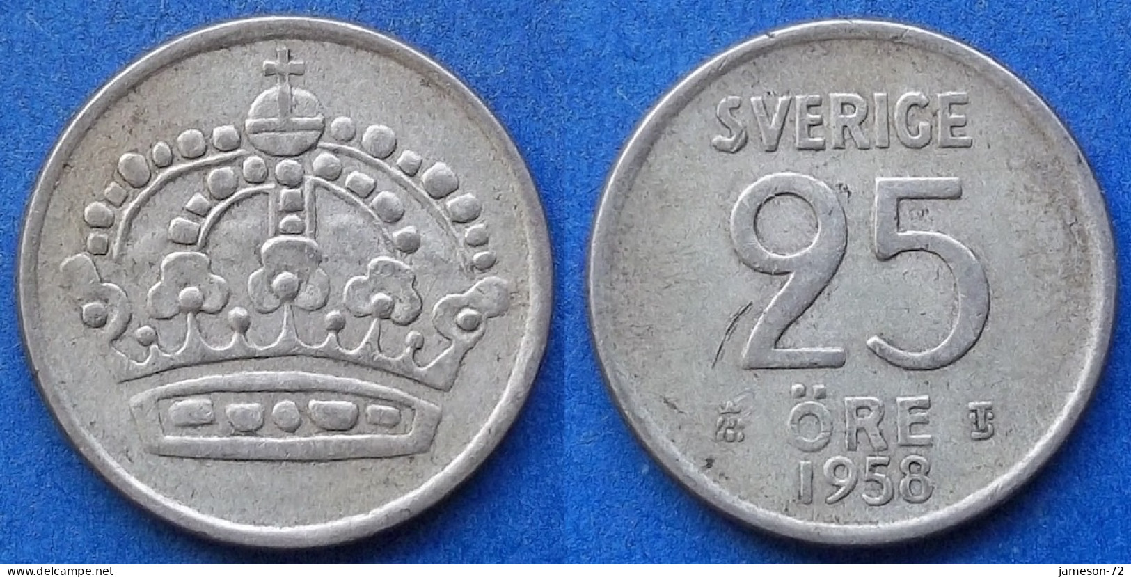 SWEDEN - Silver 25 öre 1958 TS KM# 824 Gustav VI Adolf (1950-1973) - Edelweiss Coins - Suède