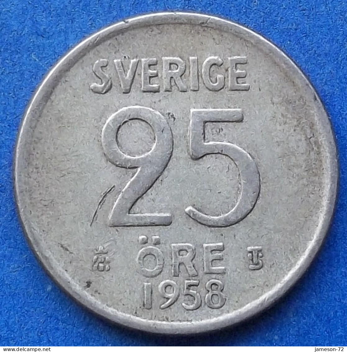 SWEDEN - Silver 25 öre 1958 TS KM# 824 Gustav VI Adolf (1950-1973) - Edelweiss Coins - Suède