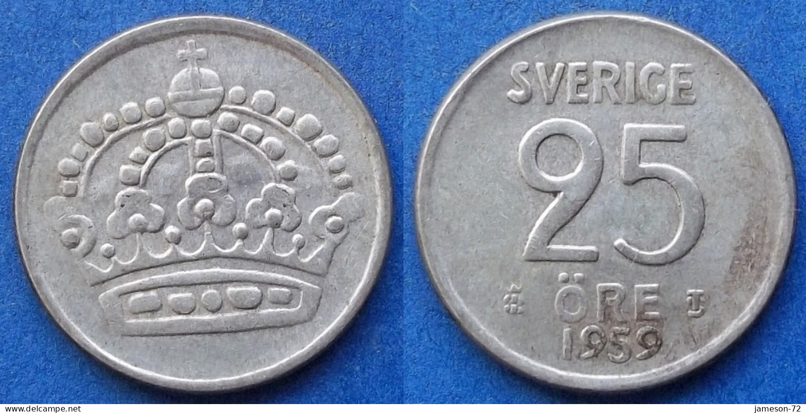 SWEDEN - Silver 25 öre 1959 TS KM# 824 Gustav VI Adolf (1950-1973) - Edelweiss Coins - Suède