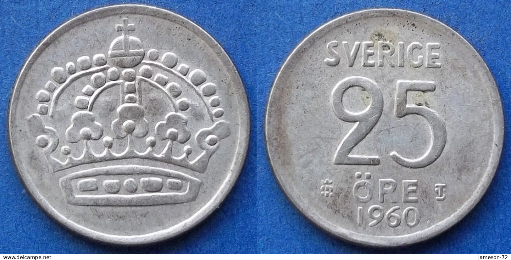 SWEDEN - Silver 25 öre 1960 TS KM# 824 Gustav VI Adolf (1950-1973) - Edelweiss Coins - Suède