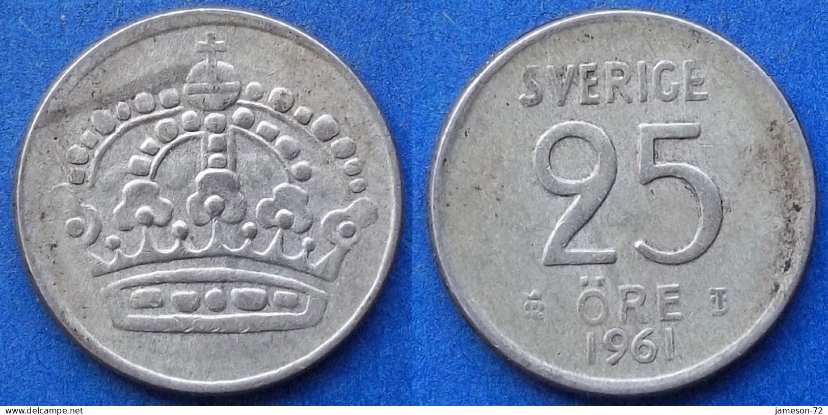 SWEDEN - Silver 25 öre 1961 TS KM# 824 Gustav VI Adolf (1950-1973) - Edelweiss Coins - Suède
