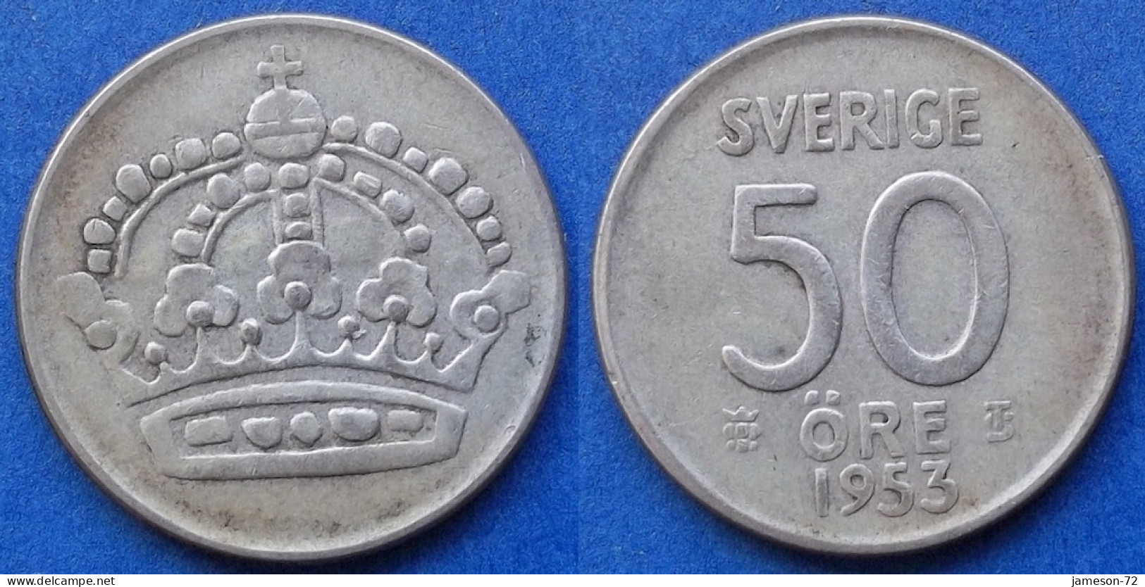 SWEDEN - Silver 50 öre 1953 TS KM# 825 Gustav VI Adolf (1950-1973) - Edelweiss Coins - Suède