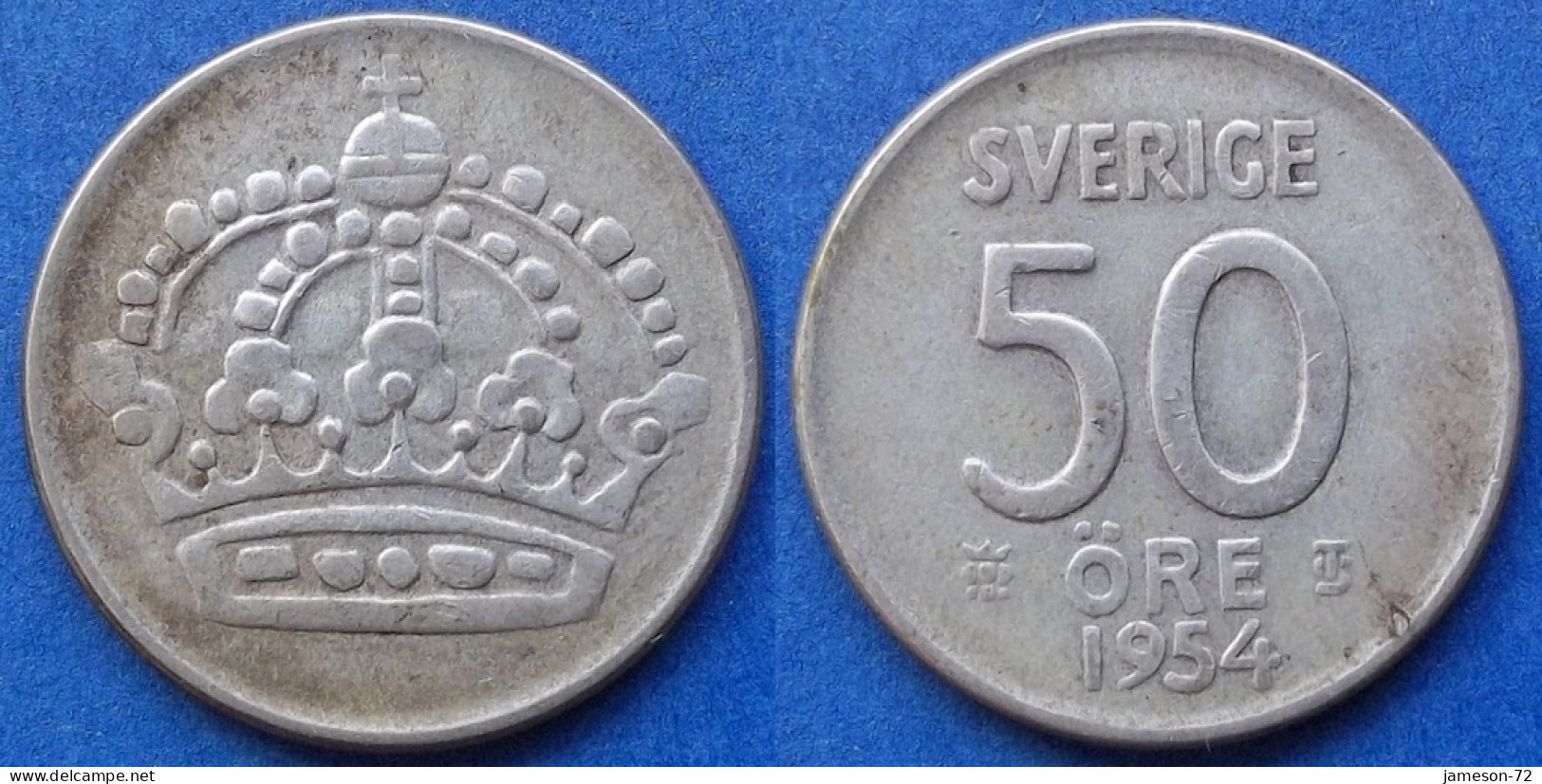 SWEDEN - Silver 50 öre 1954 TS KM# 825 Gustav VI Adolf (1950-1973) - Edelweiss Coins - Suède