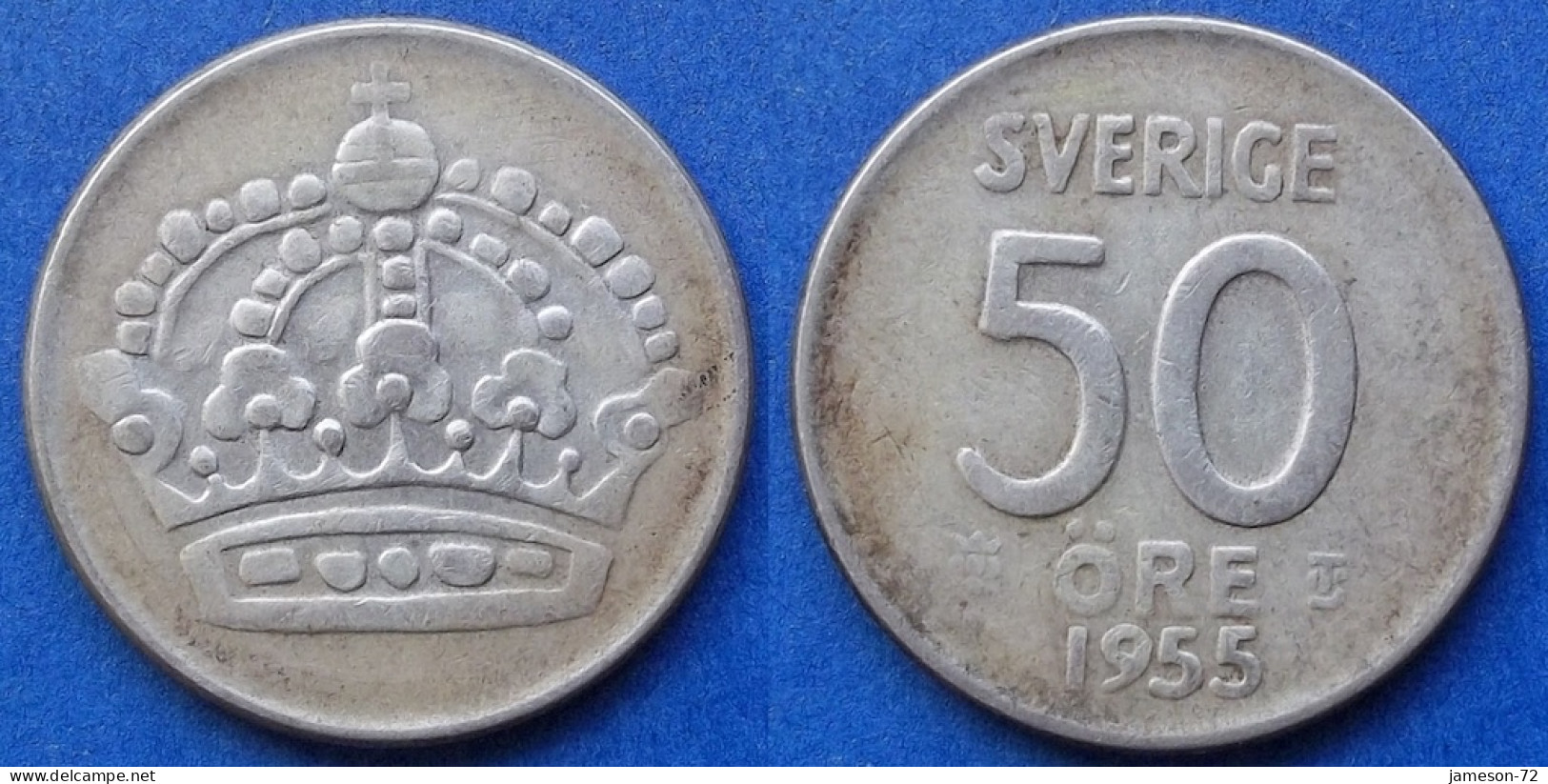 SWEDEN - Silver 50 öre 1955 TS KM# 825 Gustav VI Adolf (1950-1973) - Edelweiss Coins - Suède