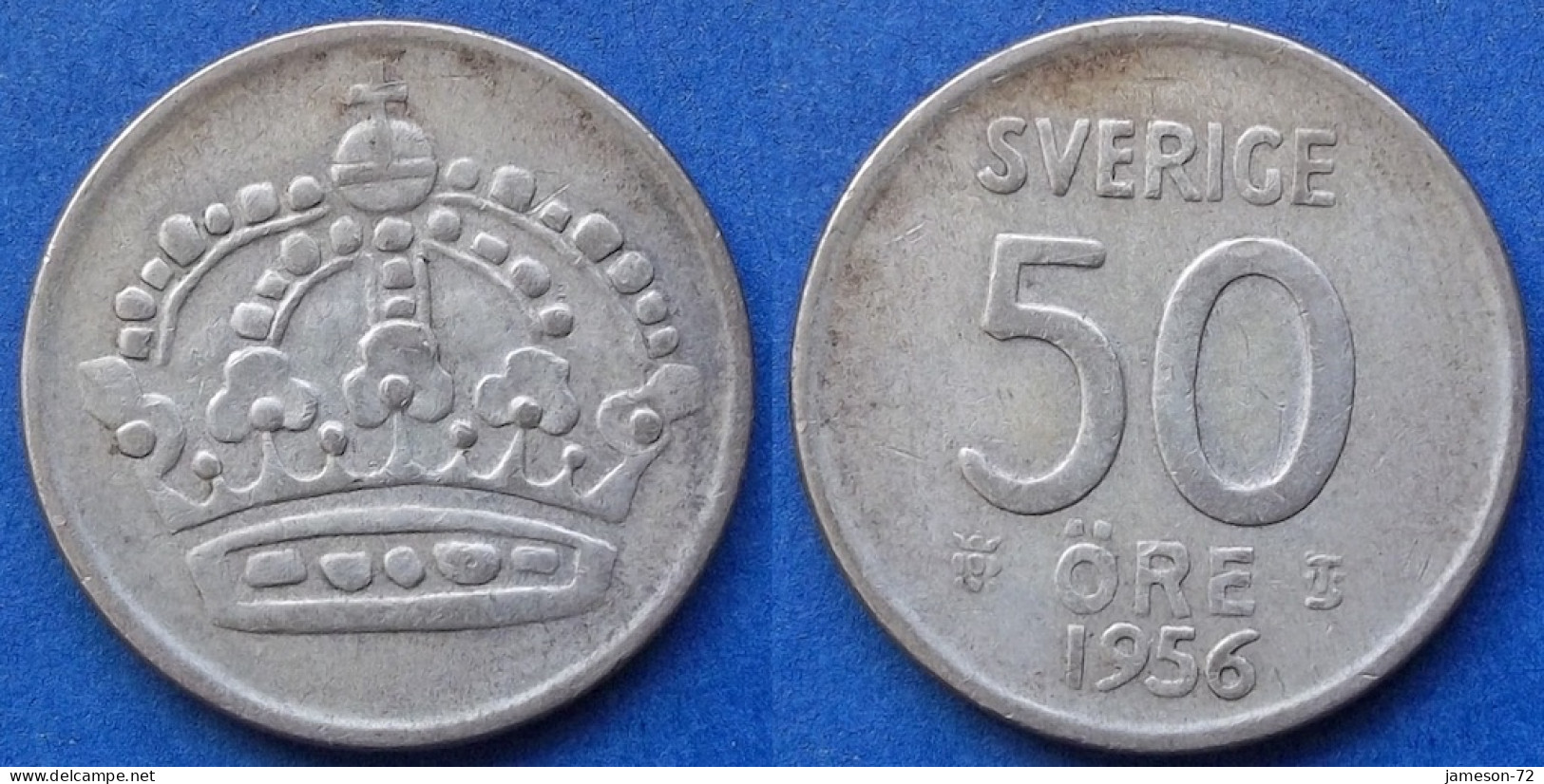 SWEDEN - Silver 50 öre 1956 TS KM# 825 Gustav VI Adolf (1950-1973) - Edelweiss Coins - Suède