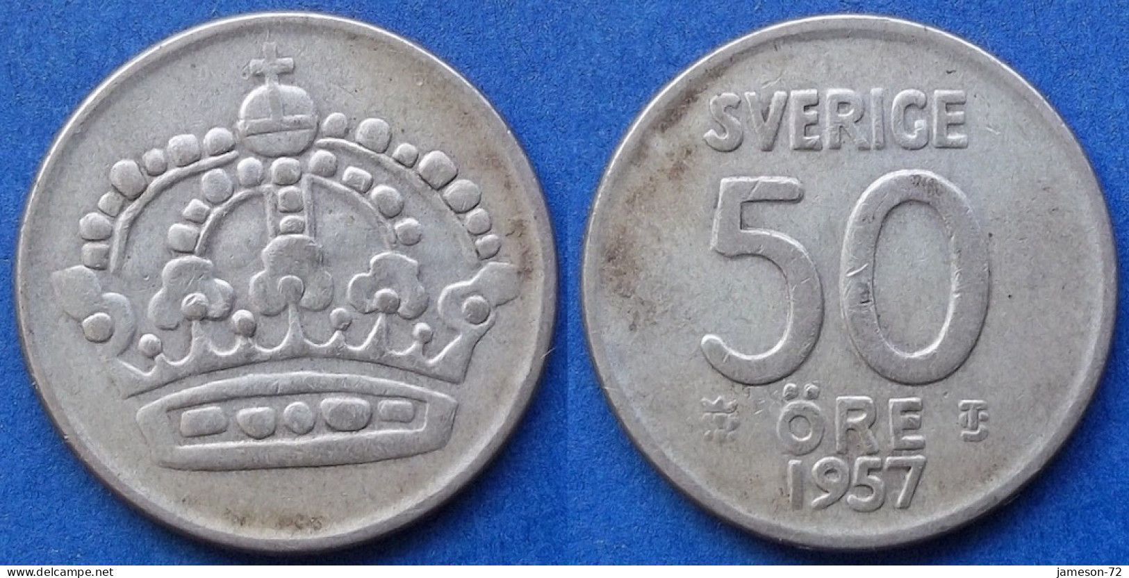 SWEDEN - Silver 50 öre 1957 TS KM# 825 Gustav VI Adolf (1950-1973) - Edelweiss Coins - Suède