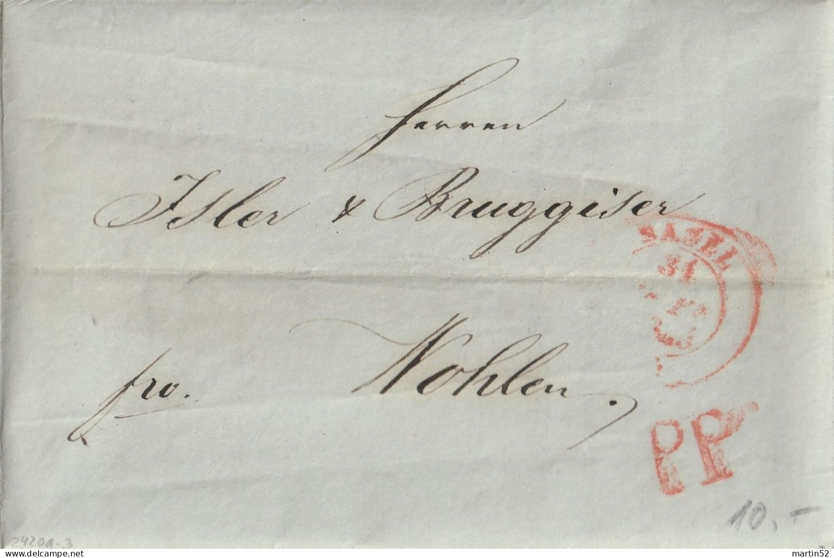 Schweiz Suisse 1845: Faltbrief Mit Rund-Stempel BASEL 31 MAR 1845 (Stempelfarbe Rot Couleur D'oblitération Rouge)>Wohlen - ...-1845 Préphilatélie