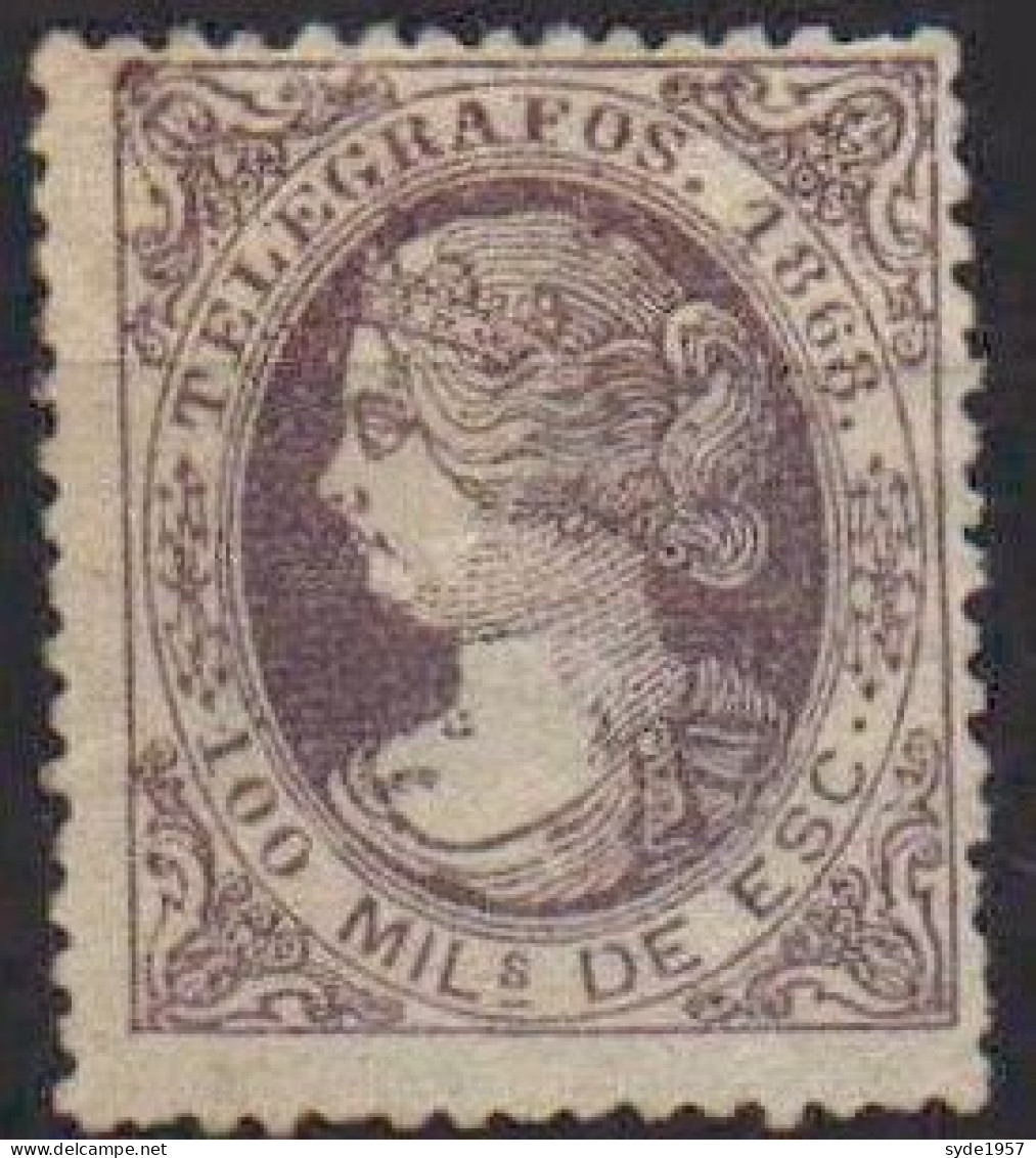 1868 Reine Isabel II, Télégraphe 100 Mil De Escudo, Neuf Avec Trace De Charnière - Telegrafi