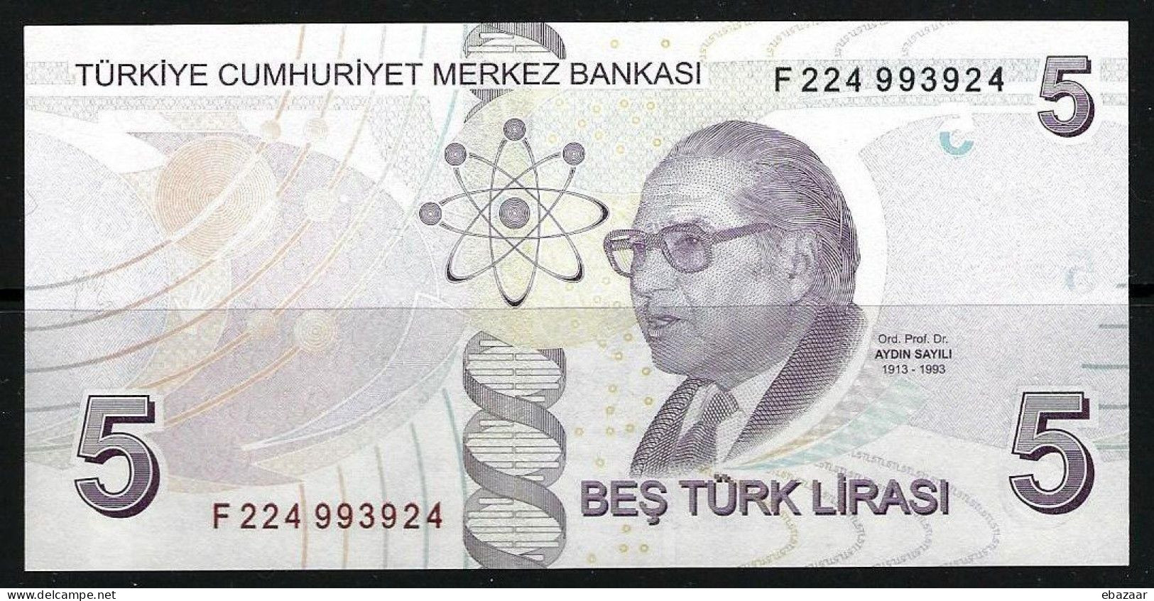Turkey 1970 / 2009 Banknote 5 Lira Türk Lirası P-222f UNC - Turkey